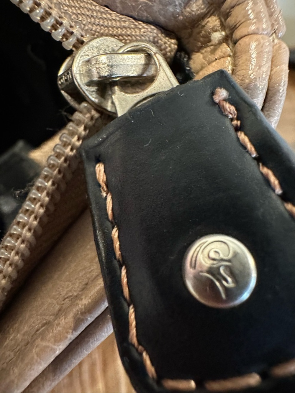 Taupe Crossbody Bag with Black Trim and Adjustable Strap - Picture 11 of 13
